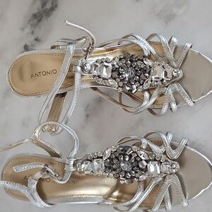 Antonio Melani Silver Jewel Embellished Heels